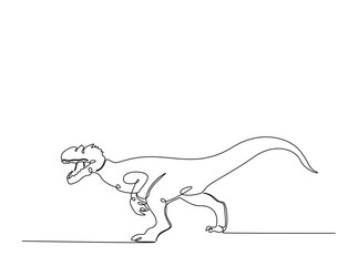 Raptor dinosaur in single outline illustration. Continuous line art drawing of angry raptor.