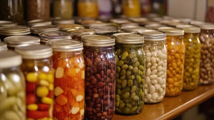 For a more organized food pantry, group canned goods by type such as vegetables, beans, and soups