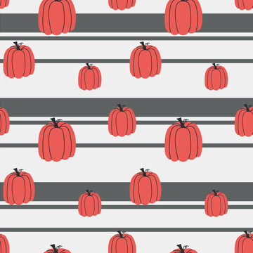Seamless Pumpkin Pattern with Stripes on White Background