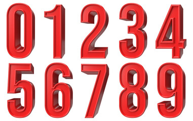 set of red number 3d rendering