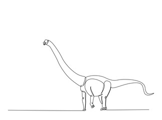 Brontosaurus dino in single outline illustration. Continuous line art drawing of Brachiosaurus.