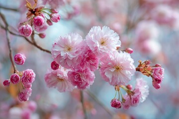 A springtime cherry tree in Bavaria Germany adorned with soft pink flowers