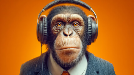 Anthropomorphic Chimpanzee Wearing Headphones And
