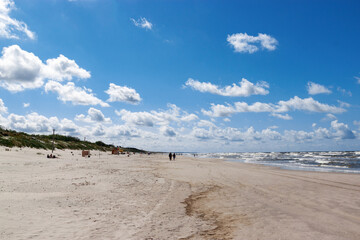 Curonian spit on a sunny summer day. Scenic view of the beach on the Baltic Sea coast in the...