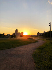 Sunset in the city park.