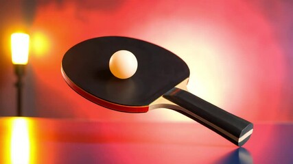 Dynamic Table Tennis Paddle with a Floating Ping Pong Ball Against Vibrant Background Colors - Powered by Adobe