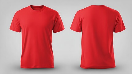 Red Shirt Design Template. Red t-shirt mock up, front and back view, isolated. Plain red shirt mockup. Tshirt design template .