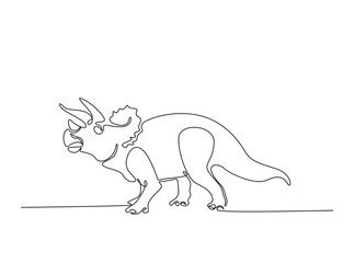 Triceratops dino in single outline illustration. Continuous line art drawing of Triceratops.