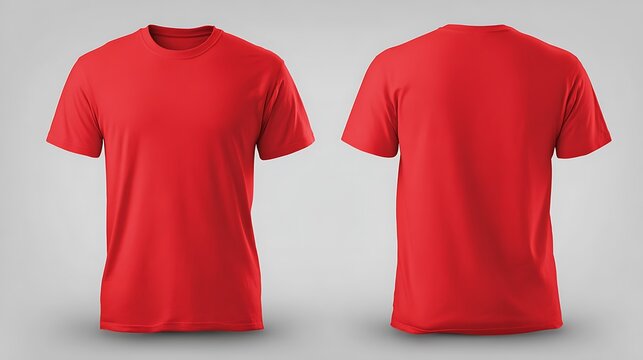 Red Shirt Design Template. Red t-shirt mock up, front and back view, isolated. Plain red shirt mockup. Tshirt design template .