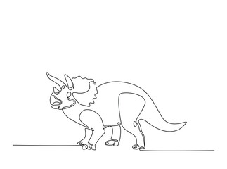Triceratops dino in single outline illustration. Continuous line art drawing of Triceratops.