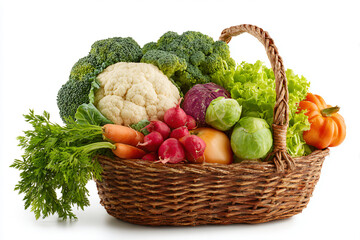a basket of vegetables on a white background