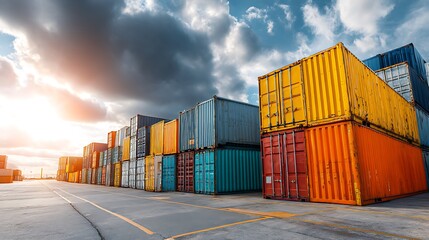 Fototapeta premium Row of large cargo containers in an industrial port, clean and organized setting .