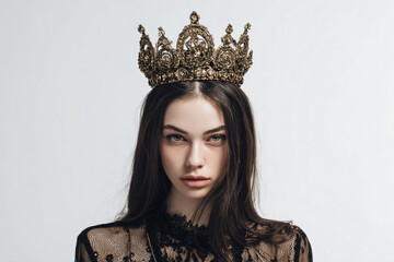 a woman wearing a crown and a black dress