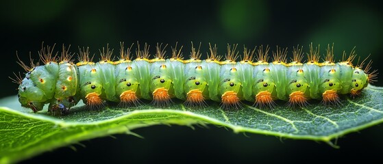 Huge Spiky Caterpillar on Green Leaf  Crop Pest Damage  Drone Aerial View
