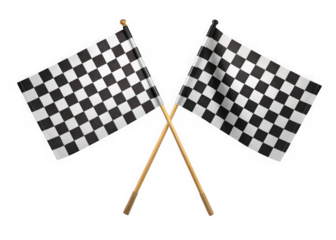 Two crossed checkered flags isolated on transparent background. Two crossed checkered flags signaling the finish line of a race competition