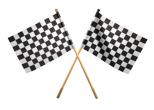 Two crossed checkered flags isolated on transparent background. Two crossed checkered flags signaling the finish line of a race competition