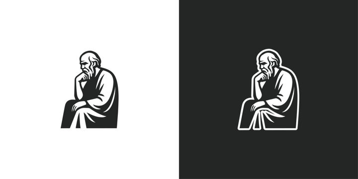 Old philosopher hermit silhouette vector logo in meditative style, generative ai