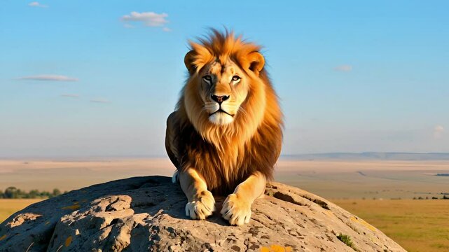 lion sitting on rock 