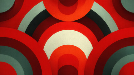 Abstract Concentric Circles Pattern in Red Gray and White