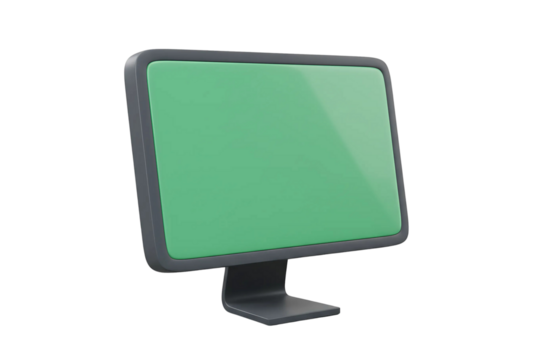Green screen digital monitor for UI testing, virtual backgrounds, and chroma key editing, isolated on transparent background.

