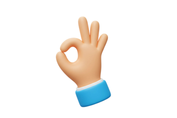 Hand gesture emoji showing OK sign in 3D style, isolated on transparent background for communication and reaction icons.