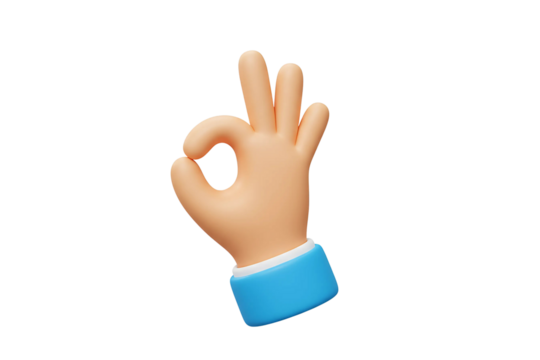 Hand gesture emoji showing OK sign in 3D style, isolated on transparent background for communication and reaction icons.
