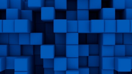 Abstract geometric blue 3d texture wall with squares and square cubes background banner illustration with glowing lights, textured wallpaper