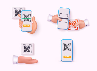 QR code color set. Barcodes with text scan me. Marketing and electronic commerce.  3D Web Vector Illustrations.