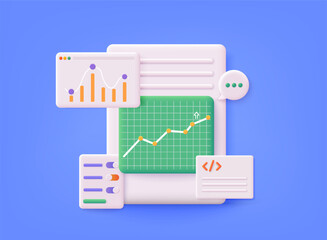 Business analysis, content strategy and management concept. 3D Web Vector Illustrations.