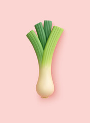 Spring green onion 3d illustration. 3D Web Vector Illustrations.
