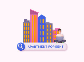Apartment for rent. Location rating and home rental. Rating or real estate review concept. 3D Web Vector Illustrations.