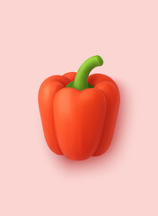 Red bell pepper isolated on a clean white background. Sweet Bulgarian Bell Pepper. 3D Web Vector Illustrations.