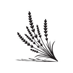 Simple black silhouette of lavender stems with leaves on a white background
