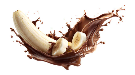Banana with a chocolate splash isolated on a white background