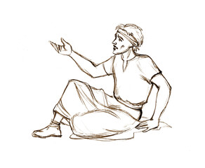 Lone poor lame man sitting on the ground