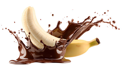 Banana with a chocolate splash isolated on a white background