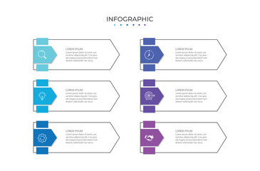 Presentation business infographic template with 6 steps. Vector illustration.