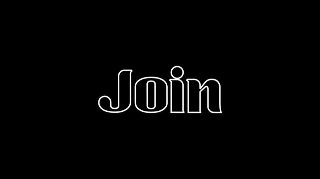 &ldquo;Join Us&rdquo; text animation featuring a card wipe master control effect with black background and white text. Clean, minimal design ideal for social media intros, invitations, marketing videos