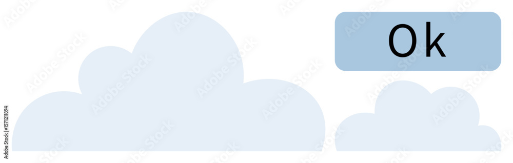 Poster light blue cloud-thumbs up forms paired with a rectangular blue ok button symbolizing confirmation a