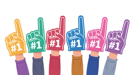 Hands holding foam fingers with number one cheering