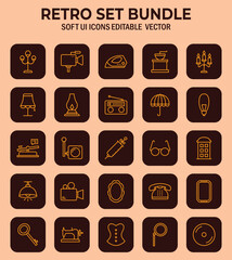 Collection of old-fashioned soft user interface vector illustrations with a tan background offering a glimpse into