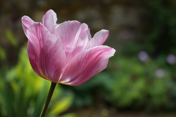 Naklejka premium Blossom of a pink tulip in the garden