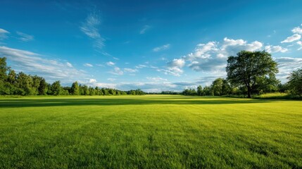 Obraz premium Lush green field under a vibrant blue sky