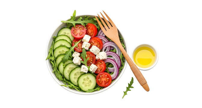 Fresh greek salad recipe healthy eating and mediterranean diet tips on transparent background