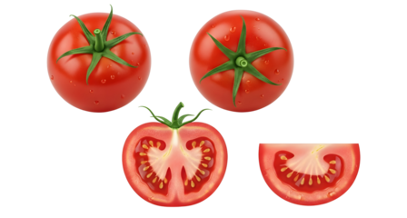 Fresh tomato vegetable red tomatoes sliced tomato healthy eating on transparent background