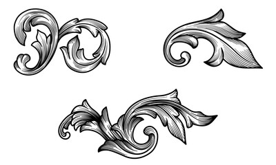 Set of ornament baroque scroll, swirl, curve, corner, border frame vector design. Renaissance decoration element illustration isolated. Vintage victorian calligraphic ornamental