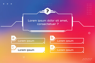 Quiz menu test questions menu choice trivia game. Quiz interface layout for web and mobile app with quizzes question and answer screen. Trivia game template