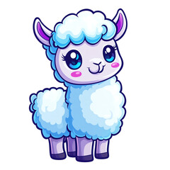 Adorable Cartoon Llama with Big Eyes, Fluffy Blue Wool, Perfect for Children's Book Illustrations, Cute Animal Characters,  Kids' Apparel Designs, and more!