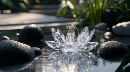 On the water, a lovely lotus flower glows beautifully as it floats in a peaceful manner