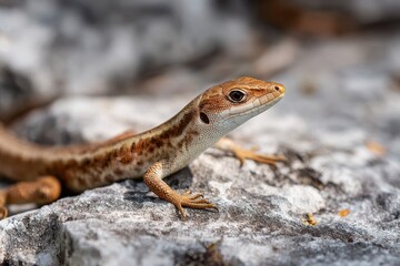 Fototapeta premium Brown European lizard on a rock